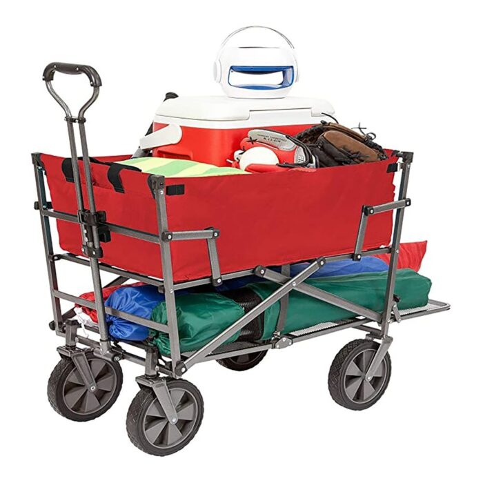 Mac Sports Double Decker Wagon: Red - Collapsible Outdoor Utility Garden Cart, 150 Lb Capacity, 32.5 x 17.5 x 10.5" - Image 2