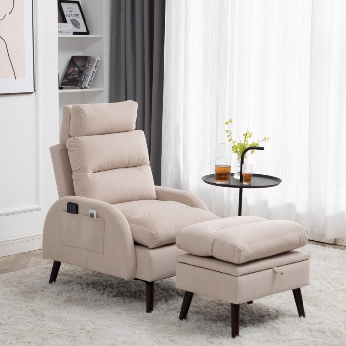 HOMYKA Accent Lounge Chair with Adjustable Backrest Storage Ottoman - Image 2