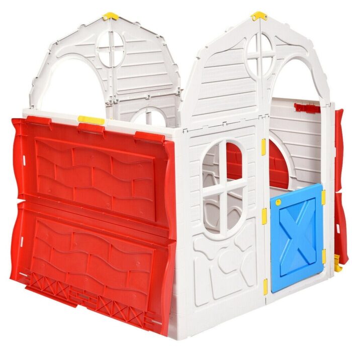 Kids Cottage Playhouse Foldable Plastic Indoor Outdoor Toy - 38.5" x 36" x 45.5" (L x W x H) - Image 2
