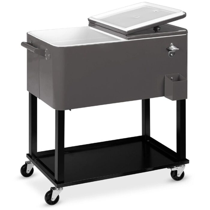 Portable Rolling Cooler Cart w/ Bottle Opener, Catch Tray - 80qt - Image 2