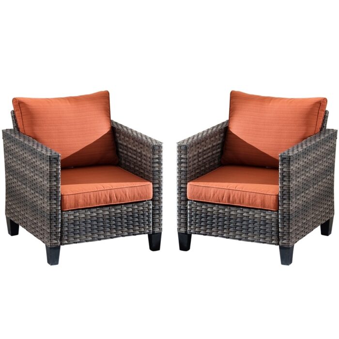 OVIOS 2-piece Outdoor High-back Wicker Single Chairs - Image 2