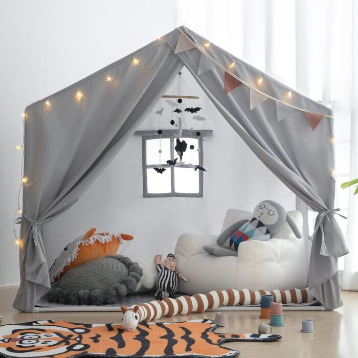 Indoor Large Playhouse Tent for Girls Boys, Play Cottage ((Grey)