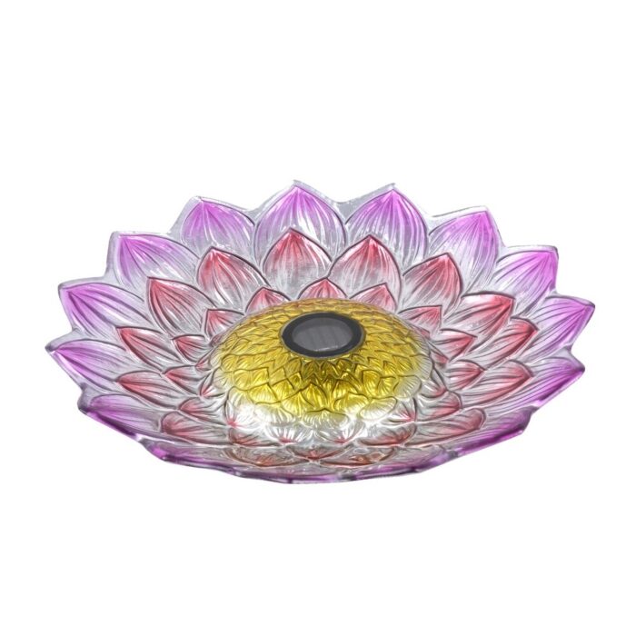 21" Red and Pink Dahlia Outdoor Glass Solar Bird Bath with Stand - Image 2