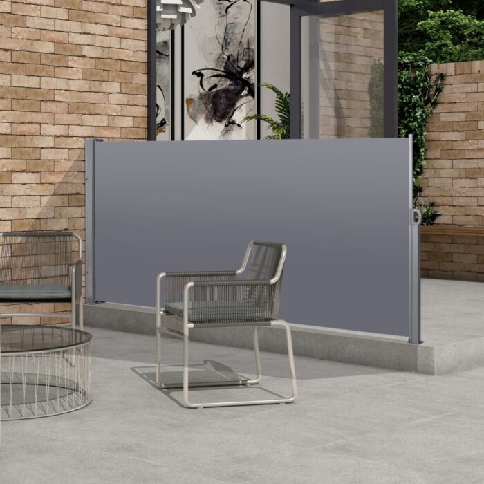 Grey Retractable Patio Side Screen Awning for Privacy with UV Resistant and Waterproof