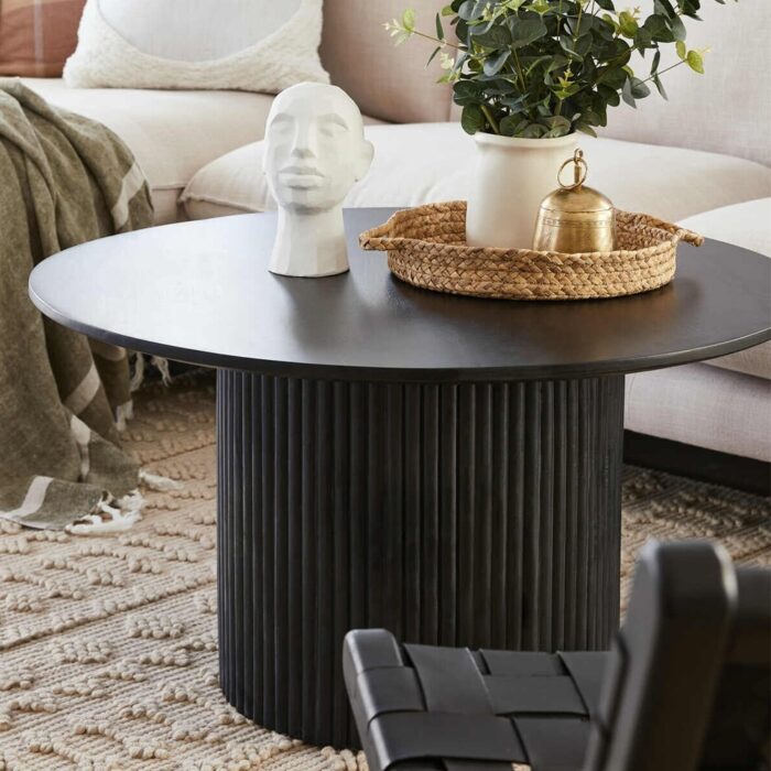 Round Coffee Table Solid Wood Pedestal Center Table