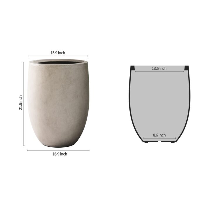 Kante 21.7"H Weathered Concrete Tall Planter, Large Outdoor Indoor Decorative Pot with Drainage Hole and Rubber Plug - Image 2