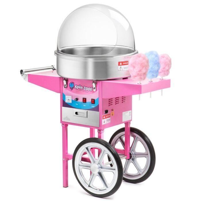 Cotton Candy Machine & Electric Candy Floss Maker with Cart and Shield - Pink