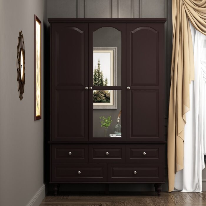 70.9"H Family Wardrobe/Armoire/Closet with Mirror Doors White Lacquer