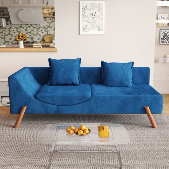 Dutch Velvet Upholstered Sofa Recliner, Cut-and-Fill Chaise Longue
