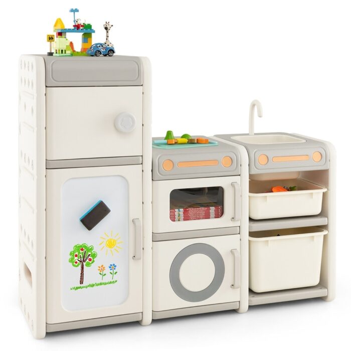 Gymax Kids Toy Storage Organizer Multipurpose Bookshelf w/ Magnetic