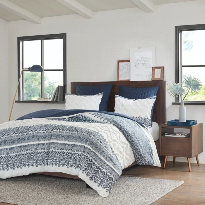 INK+IVY Mila 3 Piece Cotton Duvet Cover Set with Chenille Tufting - Image 2