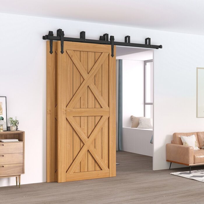 WINSOON 5-16FT Bypass Sliding Barn Door Hardware Kit Bending Design Wall Mount Bracket fit for Double Doors Arrow Hangers - Image 2