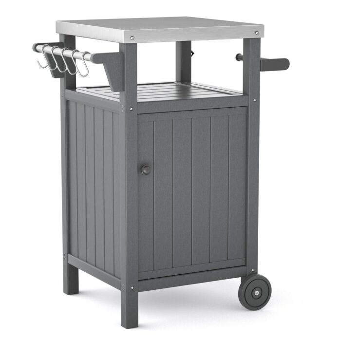 Outdoor Grilling Table Grill Cart with Wheels,Hooks ,26.85 in. W Stainless Steel Countertop Kitchen Island Cart - Image 2