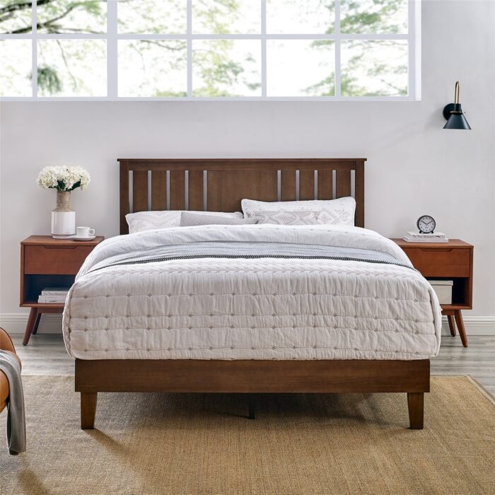 MUSEHOMEINC Mid-Century Modern Solid Wooden Platform Bed with Adjustable Height Headboard for Bedroom,Wood Slat Support - Image 2