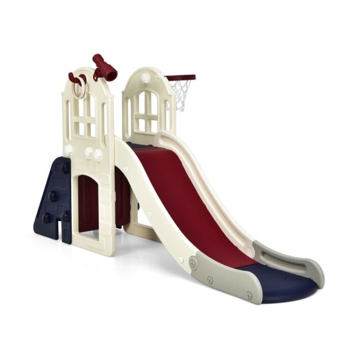 6-In-1 Large Slide for Kids Toddler Climber Slide Playset with Basketball Hoop - 75"x 33"x 39" (L x W x H) - Image 2