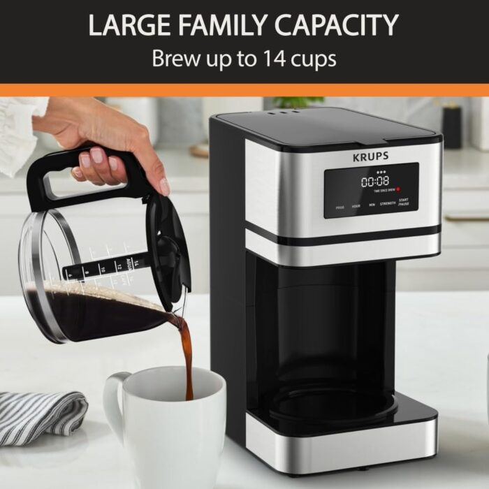 Simply Brew Stainless Steel and Glass Carafe Drip Coffee Maker 14 Cup Programmable, Customizable Warming Function Coffee Filter - Image 2