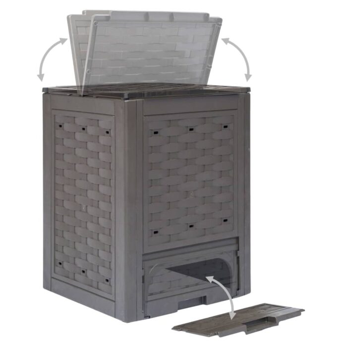 vidaXL Garden Composters 2 pcs Brown 23.6"x23.6"x32.7" 158.5 gal Plastic Rattan - Image 2