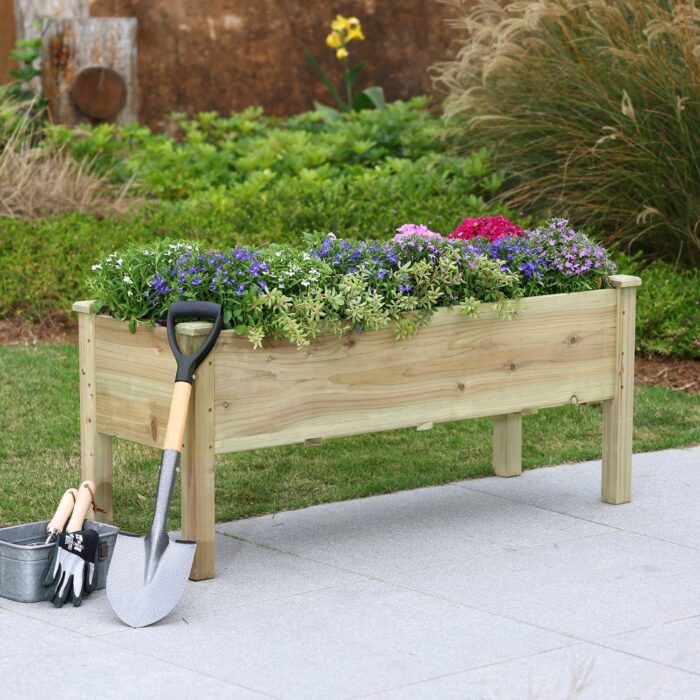 Unfinished 20.1" H Fir Wood Raised Garden Bed Planter - 20.1" H x 47.27" W x 16.9" D