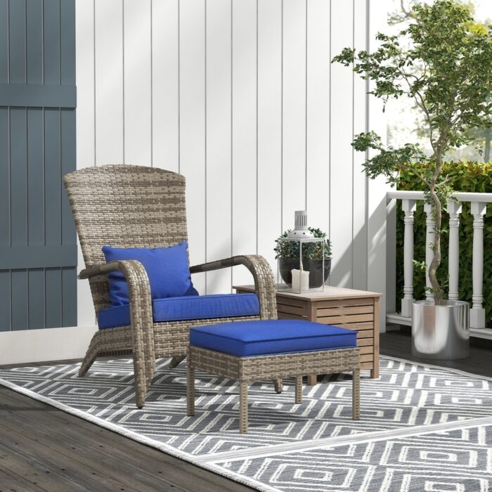 Outsunny Patio Wicker Adirondack Chair with Ottoman, Outdoor Fire Pit Chair
