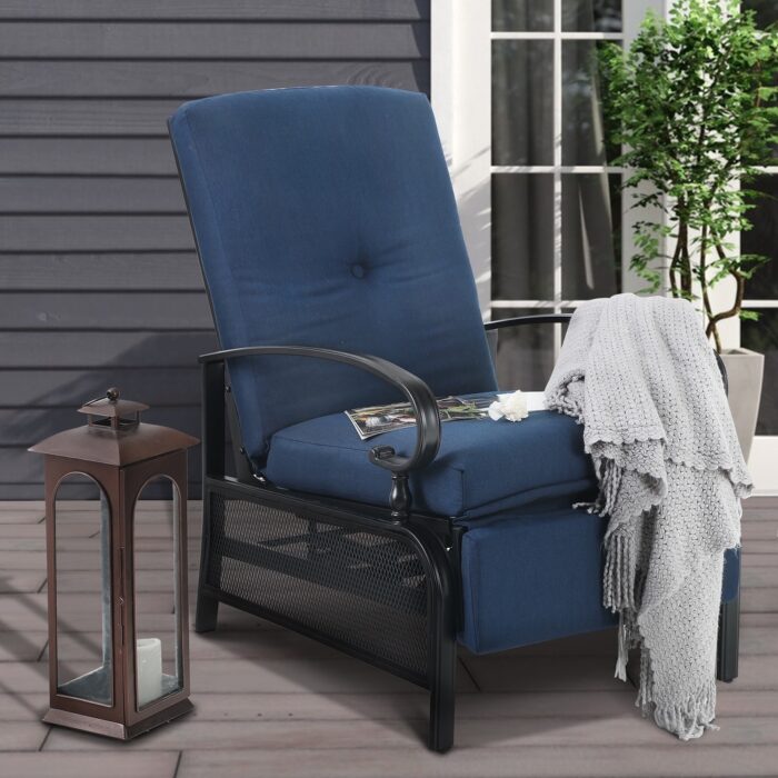 Outdoor Adjustable Cushioned Metal Patio Recliner Lounge Chair - Image 2