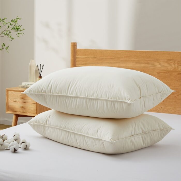 Set of 2 Organic Cotton Down Feather Bed Pillows for Sleeping, Pillow-in-a-pillow Design - White