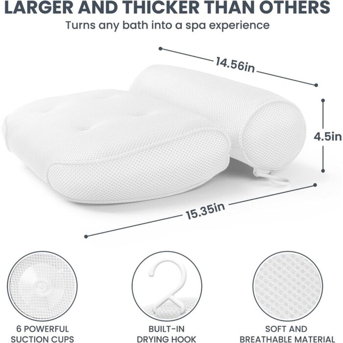 Bath Pillow Bathtub Pillow with 6 Non-Slip Suction Cups for Head,Neck and Back Support - Image 2