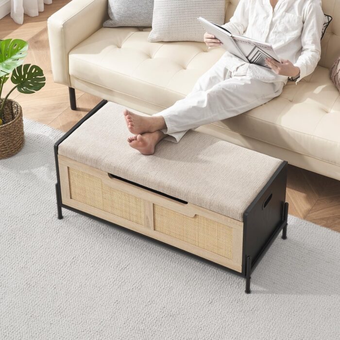 Rattan Storage Bench Upholstered Storage Chest for Entryway - Image 2