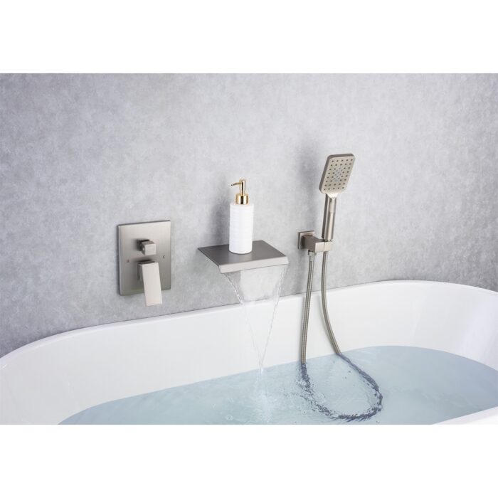 Waterfall Wall Mount Roman Tub Filler Faucet 3 Hole Single Handle Bathroom Bathtub Faucet with Hand Shower - Image 2