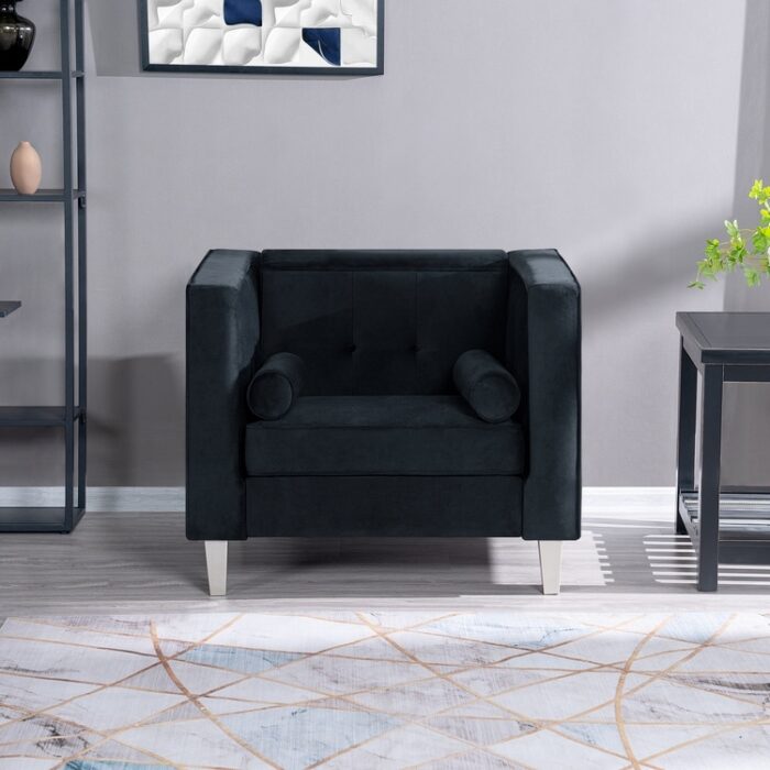 Audrey Accent Chair for Living Room, Mid Century Chair Arms, Tufted Cushion, Solid Wooden Legs, for Living Room, Bedroom Comfy