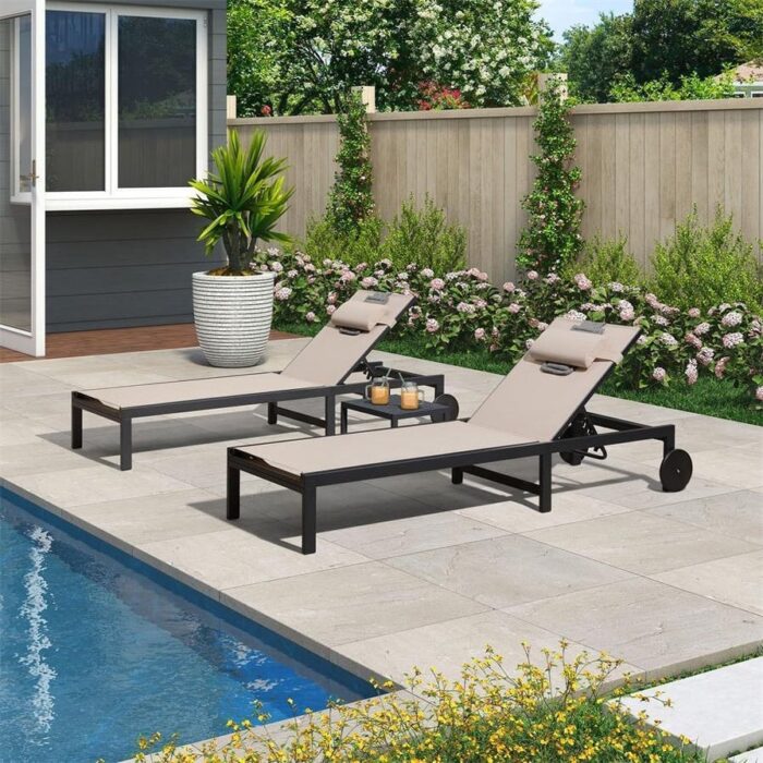 PURPLE LEAF Outdoor Tanning Lounge Chair Set with Face Hole Adjustable Reclining Chairs - N/A