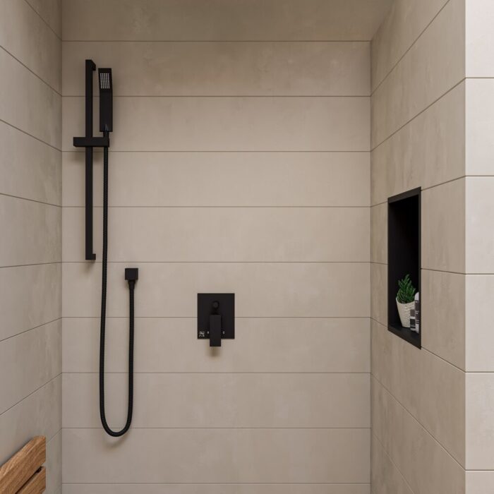 Black Matte Shower Valve with Square Lever Handle and Diverter - Image 2