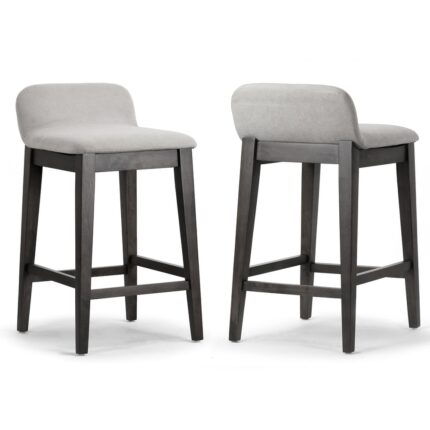 Set of 2 Atia Black Rubberwood Stool with Low Back Fabric Seat