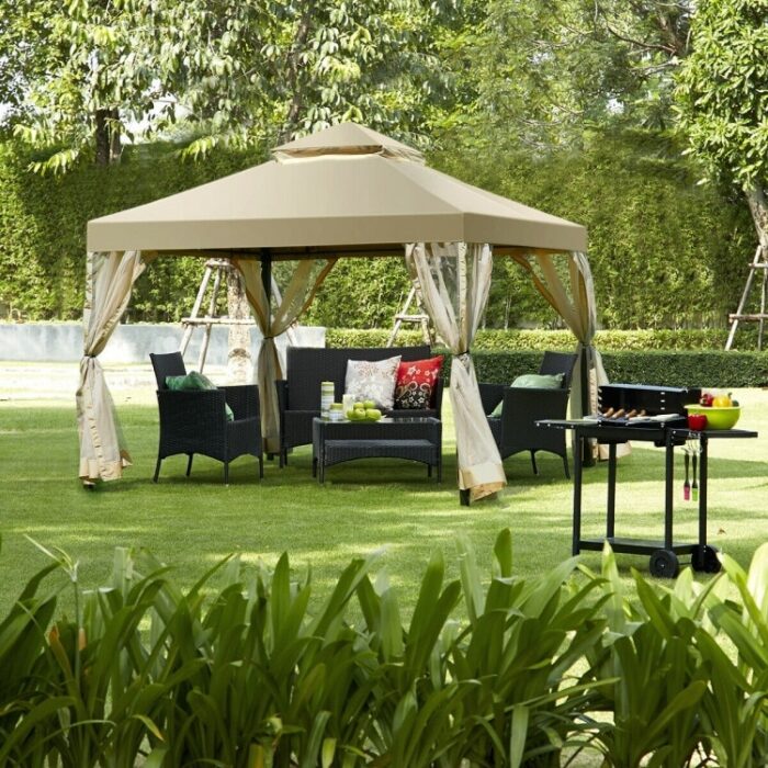 Outdoor 2-Tier 10' x 10' Screw-free Structure Shelter Awning Gazebo Canopy