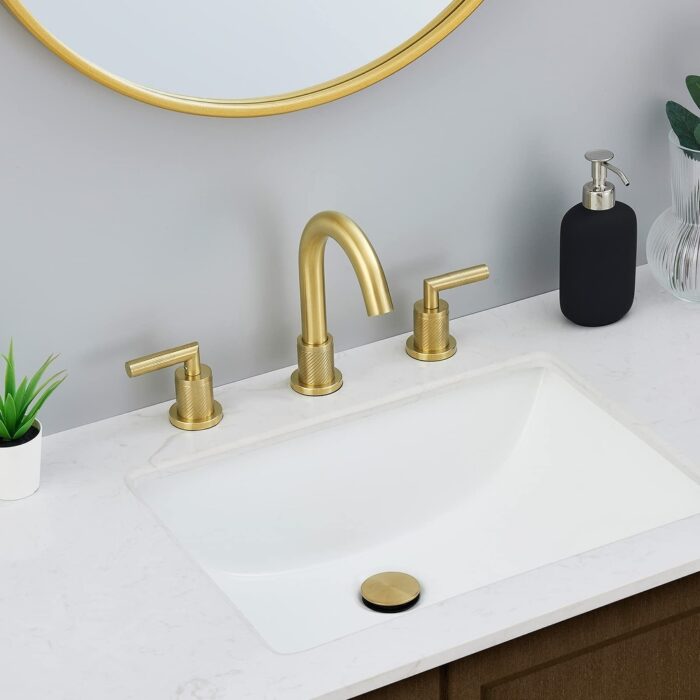2 Handle 8 Inch Bathroom Sink 3 Hole Widespread Faucet with Pop Up Drain and Water Supply Hoses - Image 2
