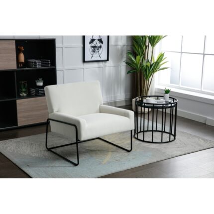 Velvet Upholstered Modern Industrial Slant Premium High Density Soft Single Armchair with Metal Frame