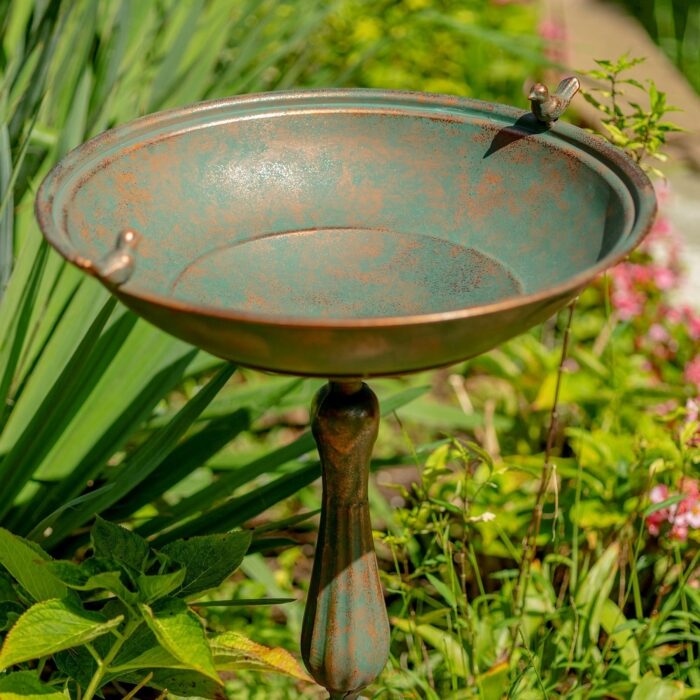 Round Pedestal Birdbath with Bird Details - Image 2