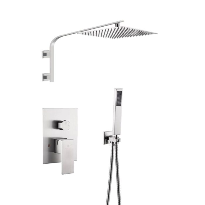 brushed nickel wall mount 12 inch rain head two function shower faucet - 12' x 12'