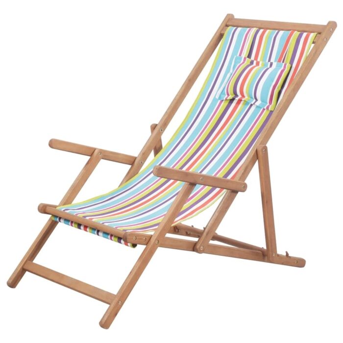 vidaXL Folding Beach Chair Fabric and Wooden Frame Multicolor - 44.1"/46.9"/50" x 31.9"/34.8"/37.4" x 23.6"
