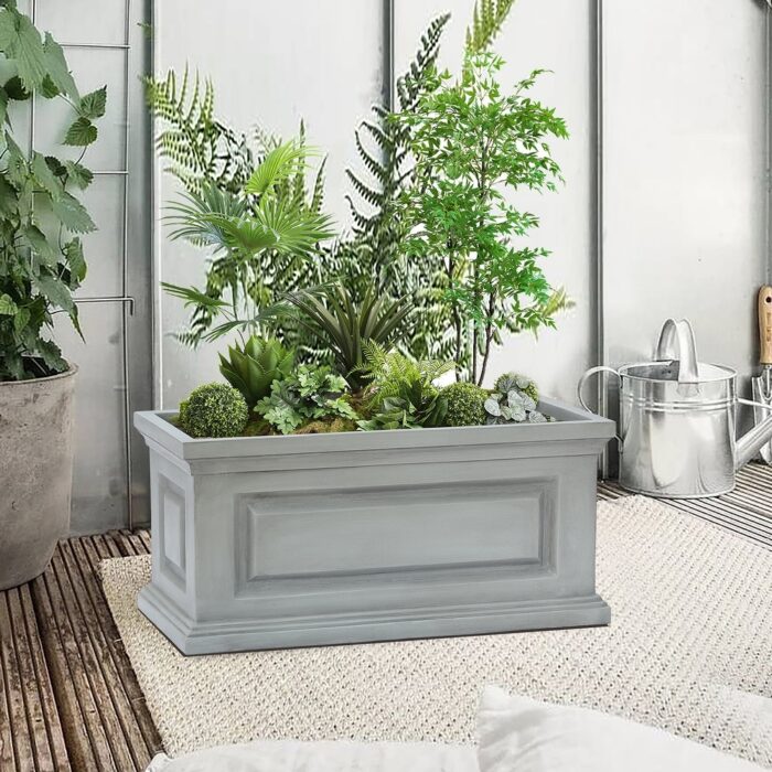 Gray Rectangular MgO Box Planter - 14.76" H x 31.3" W x 14.76" D
