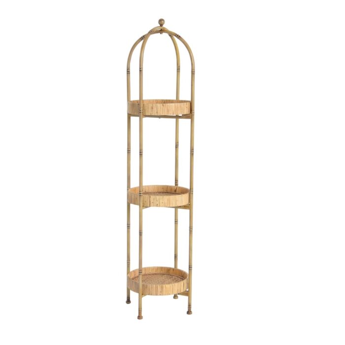 Bamboo-Style Metal Plant Stand or Shelf with Removable Rattan Trays