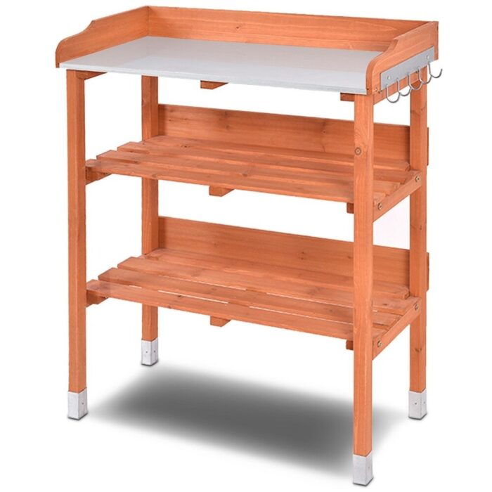 Garden Wooden Potting Bench Work Station with Hook - 30.0" x 14.5" x 35.0" (L x W x H) - Image 2