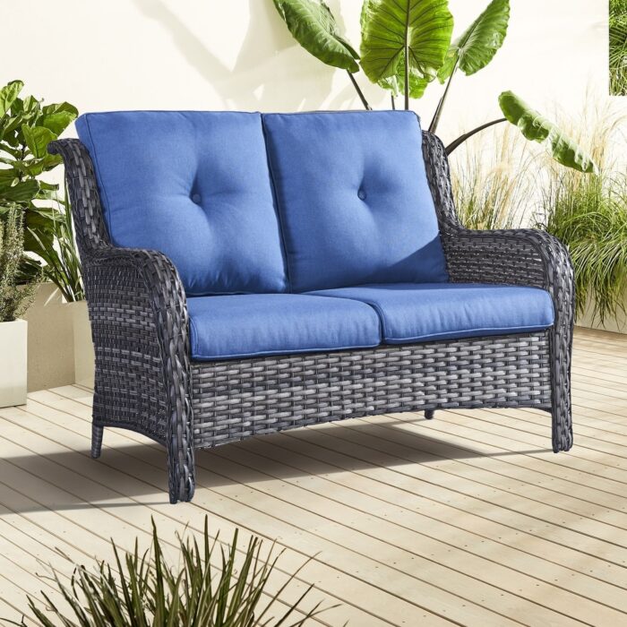 Outdoor Wicker Loveseat Sofa with Cushion Patio Rattan Sofa