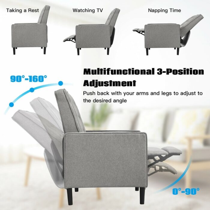Gymax Set of 2 Push Back Recliner Chair Fabric Tufted Single Sofa w/ - Image 2