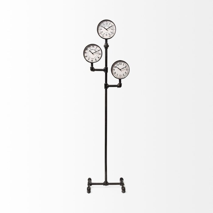 Trifect Black Iron Pipe Frame w/ 3 Face Floor Clock - 16.0L x 16.0W x 72.0H - Image 2