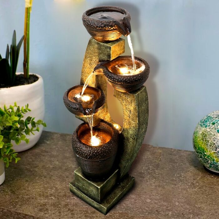4-crock Resin Outdoor Garden Fountain with LEDs - Image 2