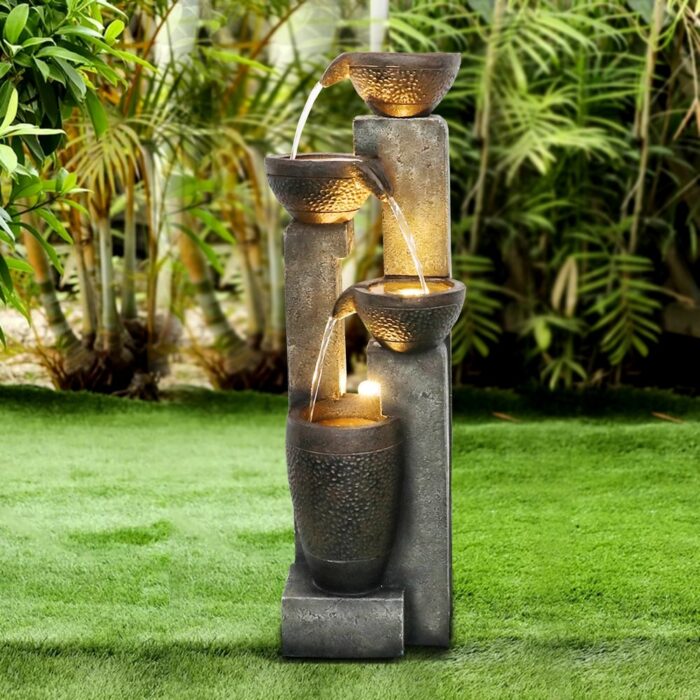 40-inch Outdoor Faux Stone Waterfall Fountain with LED Lights