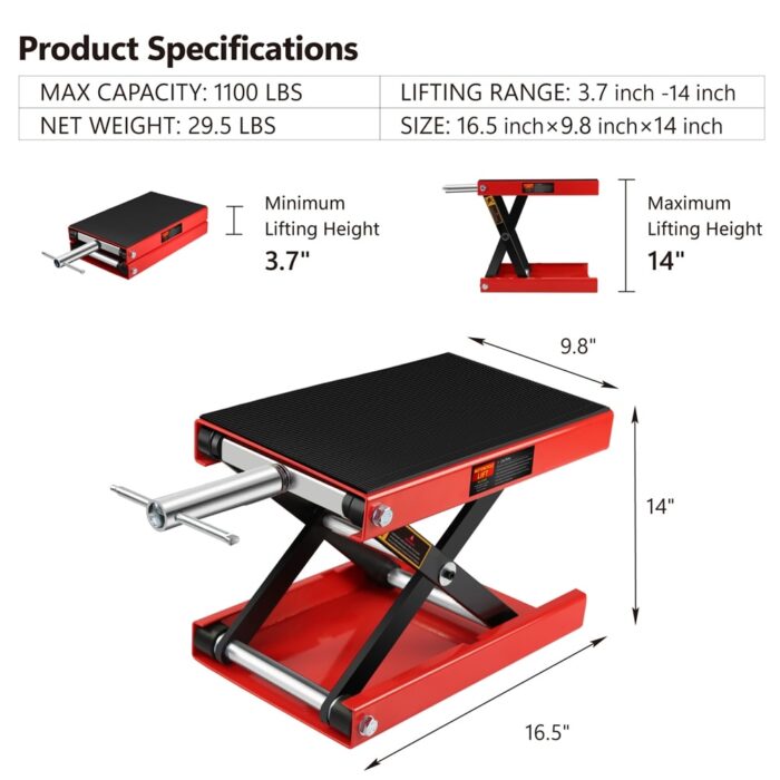 Motorcycle Lift Scissor Jack Steel Wide Deck Hoist 1100 LBS Capacity - Image 2