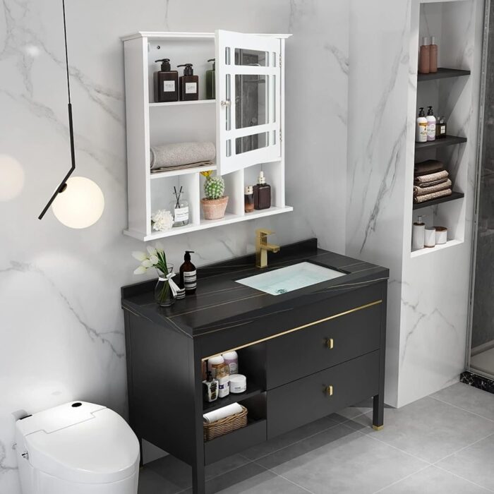 Bathroom Medicine Cabinet with Mirror,White - 6.5"D x 19"W x 23.5"H - Image 2