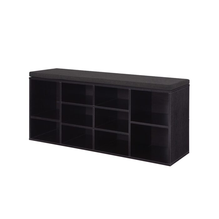 Cubbie Shoe Cabinet Storage Bench with Cushion, Adjustable Shelves, Holds up to 440lb, Ebony - 40.9"L x 11.8"W x 18.9"H