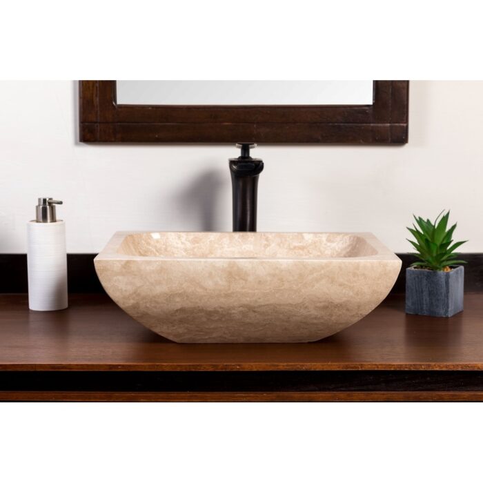 Natural Stone Vessel Bathroom Sink - Rectangular Stone Sink - Image 2